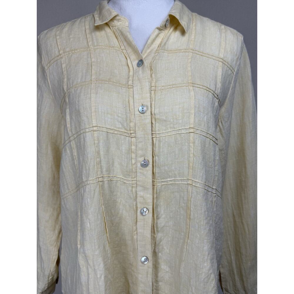 J.Jill Love Linen Women's Button Up Tunic Long Sleeves Sz M Yellow Feminine - Picture 2 of 15